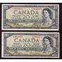2x 1954 Canada $20 notes Coyne Towers devils face & Beattie Coyne modified