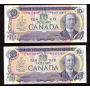 2x 1971 Canada $10 consecutive notes Thiessen Crow FDC6717871-72 CH UNC