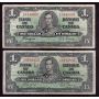 10x 1937 Canada $1 banknotes all VG or better 10-notes