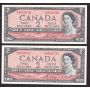2X 1954 Canada $1 banknotes Lawson Bouey O/G4839731-32 Choice AU/UNC