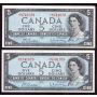 2x 1954 Canada consecutive notes Beattie Rasminsky J/X8741078-79 CH UNC