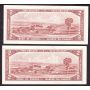 2X 1954 Canada $1 banknotes Lawson Bouey O/G4839731-32 Choice AU/UNC