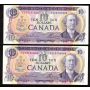 2x 1971 Canada $10 notes Lawson Bouey EED3756466 & 3757466 CH UNC