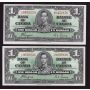 1937 Bank of Canada One $1 Dollar Coyne Towers 4-notes 