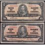 7x 1937 Canada $2 banknotes VG or better 7-notes