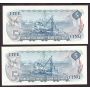 2X 1972 Canada $5 consecutive notes BC48b Lawson CP4994880-81 CH UNC