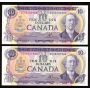 2x 1971 Canada $10 notes Lawson Bouey EED3756966 & 3757966 CH UNC