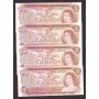 4x 1974 Canada $2 banknotes  2x consecutive runs ARA & ARD 