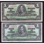 1937 Bank of Canada One $1 Dollar Coyne Towers 4-notes 