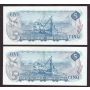 2X 1972 Canada $5 consecutive notes BC48a Bouey CP4040808-09 CH UNC