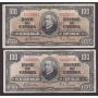 10x 1937 Bank of Canada $100 banknotes