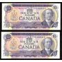 2x 1971 Canada $10 consecutive notes Crow Bouey ETL9809212-13 CH UNC
