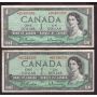4X 1954 Canada $1 replacement notes Beattie Rasminsky *A/A *A/A *B/M *H/Y 