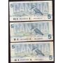 3x 1986 Canada $5 replacement notes
