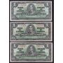 1937 Bank of Canada One $1 Dollar 6-banknotes 