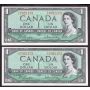 4x 1954 Canada $1 consecutive notes Beattie Rasminsky I/O7952170-73 CH UNC