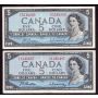 4x 1954 Canada $5 banknotes 4-notes Choice EF to Choice AU