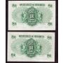 1959 Hong Kong $1 consecutive banknotes 6E 393433-34 EF-AU 2-notes