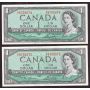 7x 1954 Canada $1 consecutive notes Lawson Bouey W/F8755071-77 CH UNC+