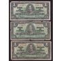 1937 Canada banknotes 5x $1 + 2x $2 + 1x $20 Gordon & Coyne 8-notes 