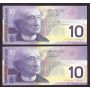 2X 2001 Canada $10 notes Jenkins Dodge BEM7742398 ink BES0370258 CH UNC
