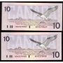 2x 1989 Canada $10 consecutive notes Theissen Crow ADA3278458-59 CH UNC