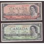 1954 Canada $1 and $2 devils face banknotes 