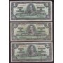 10x 1937 Canada $1 banknotes VG-F+