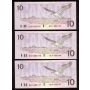 5x 1989 Canada $10 consecutive notes Knight Theissen BEH1686195 CH UNC