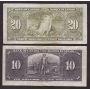 1937 Canada $10 Gordon J/D5852306 and $20 Coyne K/E1262660 2-notes F/VF