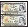 2x 1973 Canada $1 replacement consecutive banknotes AU/UNC