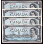 4X 1954 Canada $5 bank notes 4-notes VF or better