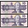 5x 1989 Canada $10 consecutive notes Knight Theissen BEH1686195 CH UNC