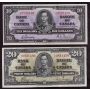 1937 Canada $10 Gordon J/D9505109 & $20 Coyne K/E0831499 