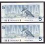 13x 1986 Canada $5 notes Knight Dodge Kingfisher 13-notes all GPZ  UNC+