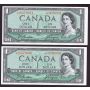5x 1954 Canada $1 replacement banknotes BC37aA *A/A0076687-91 AU+ to UNC+