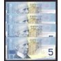 4x 2001 Canada $5 notes 2-consecutive runs Knight Dodge ANW ANY Choice UNC
