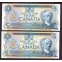 2x 1979 Canada consecutive $5 notes Lawson Bouey 30053687990-91 CH UNC