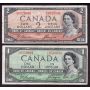 1954 Canada $1 and $2 devils face banknotes L/A9510681 G/B6526896 VF