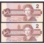 5X 1986 Canada $2 consecutive notes BC55b-i  EGR0661646-650 Choice UNC+