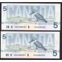 4x 1986 Canada $5 consecutive note Crow Bouey ENC5088949-52 BC56a CH UNC