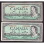 10x 1954 Canada $1 replacement banknotes *AA *CF *BM *CF 10-notes F to EF
