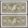 10x 1937 Canada $20 banknotes 10-notes F/VF or better