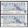 10x 1986 Canada $5 consecutive notes Knight Theissen ANI 8292690-99 CH UNC