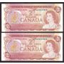 4x 1974 Canada $2 consecutive banknotes Crow Bouey AGK0313395-98 CH UNC+