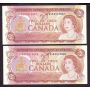 4x 1974 Canada $2 consecutive banknotes Crow Bouey AGK0313395-98 CH UNC+