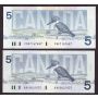 10x 1986 Canada $5 banknotes nice mixed lot FINE to Choice AU
