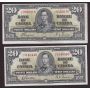 10x 1937 Canada $20 banknotes 10-notes circulated damaged