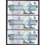 3x 1986 Canada $5 consecutive notes Crow Bouey BBPN EPC2338721-23 CH UNC