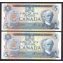 7x 1979 Canada $5 notes Salmon Seiner Crow Bouey 7-notes all Uncirculated